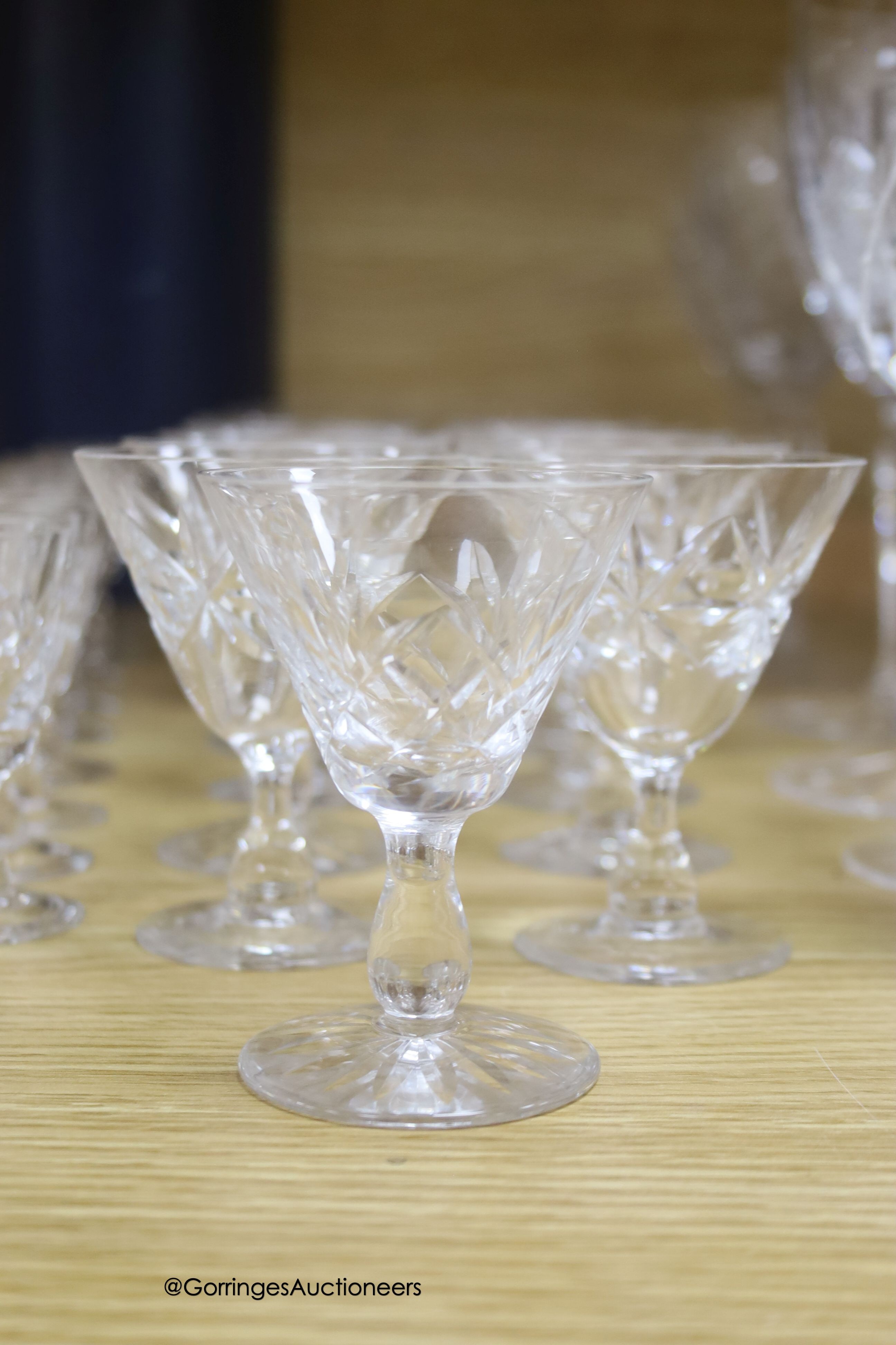 A collection of clear cut drinking glasses